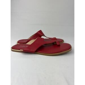 Alfani Red Leather Flat Sandals 8.5M Slip-On Thong Gold Heel Detail Minimalist